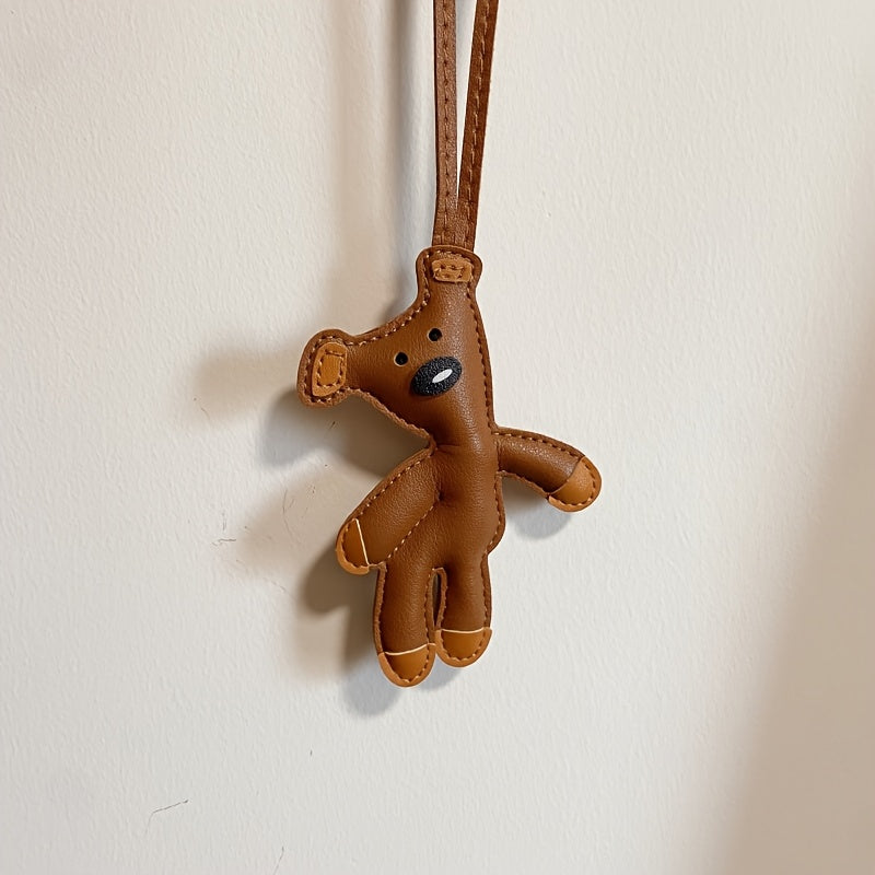 Süßer brauner Bären-Anhänger aus PU-Leder – Cartoon-inspirierter Schlüsselanhänger, Taschen- & Rucksack-Accessoire