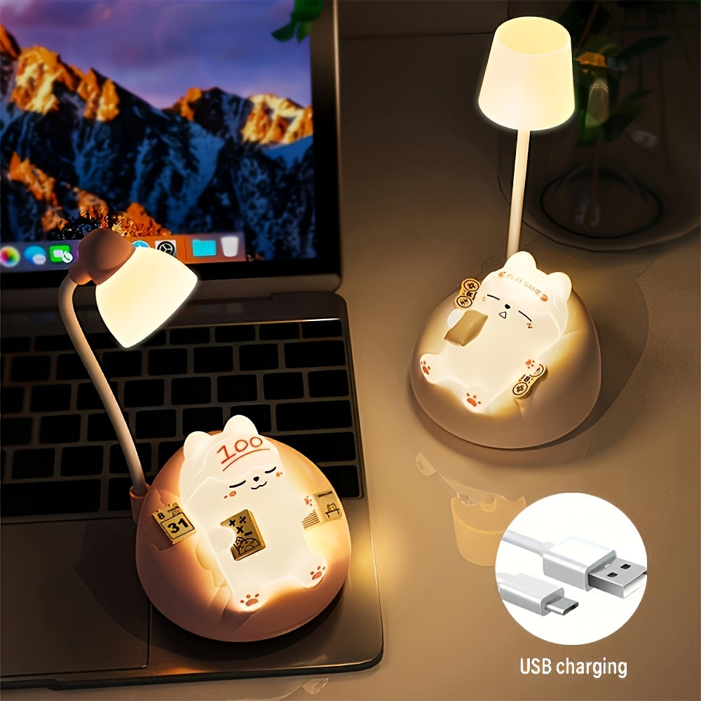 Weiche Katzen-Nachtlampe – USB wiederaufladbar, 3-stufig dimmbar, Nachttisch- & Büro-Dekoration,