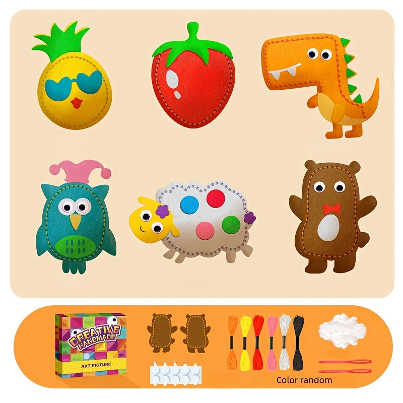 6 Stück DIY-Nähset für Kinder – Kreatives Bastelset aus Vliesstoff mit bunter Box, handgefertigtem Anhänger & Puppenornament