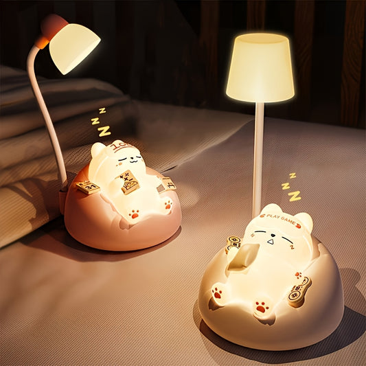 Weiche Katzen-Nachtlampe – USB wiederaufladbar, 3-stufig dimmbar, Nachttisch- & Büro-Dekoration,